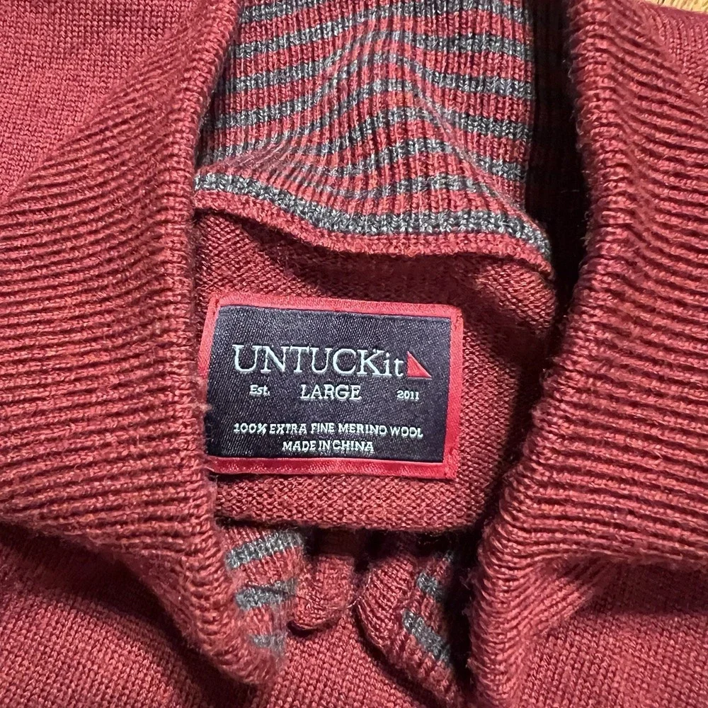 UnTuckIt Quarter Zip Men's Sweater Size Large 100% Merino Wool Sweater Maroon
